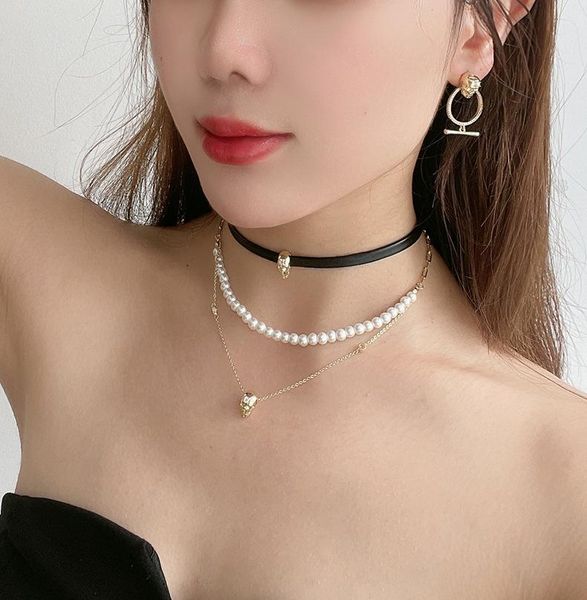 

chains punk inlaid y-shaped necklace pearl mcqueen women, Silver