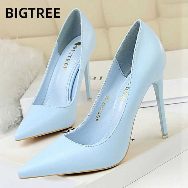 

bigtree shoes fashion women heels pu leather shoes woman pumps high heels pointed party shoes female stiletto plus size 43 210721, Black