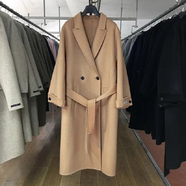 

women's wool & blends spring autumn winter europe america korea style selling women long coat double sided cashmere flyr100, Black