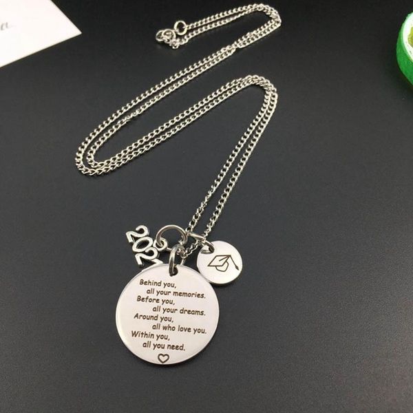 

pendant necklaces 2021 graduation season gifts stainless steel lettering cap beads chain necklace jewelry for girls, Silver