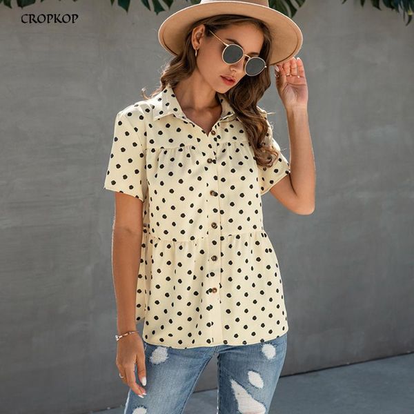 

women's blouses & shirts women dots printed casual button up summer clothing 2021 fashion ladies cardigan clothes for, White