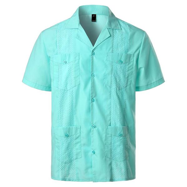 

men's casual shirts embroidery floral patchwork for men multi-pocket mens short sleeve shirt cuban camp guayabera ethnic clothing, White;black