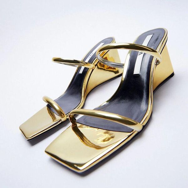 

slippers summer style wedge metallic high heels transparent cellophane tape women's sandals, Black