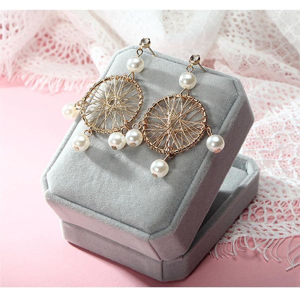 

dangle & chandelier earring for women statement pearl pendant geometric gold color drop earrings 2021 female wedding fashion jewelry, Silver