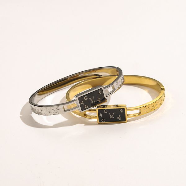 

bangles bracelet stainless steel l donkey buckle titanium old flower clover carving enamel refined jewelry female, Black
