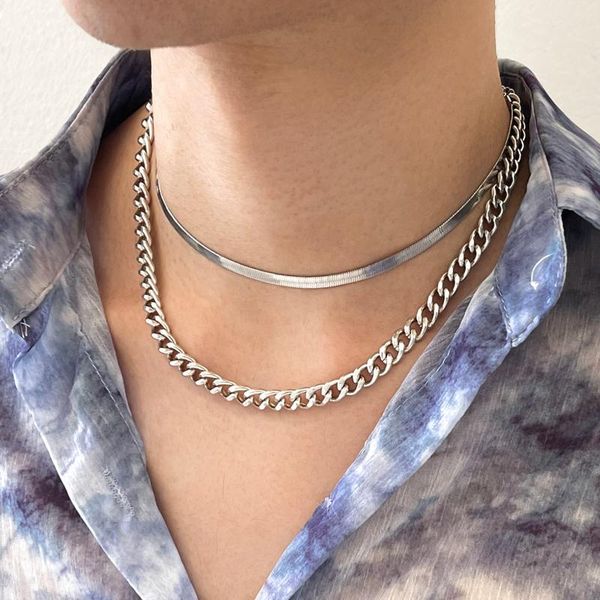 

chokers aprilwell 2 pcs punk cube chain necklaces for women 2021 trend kpop grunge choker snake bone chains men gift jewelry accessories, Golden;silver