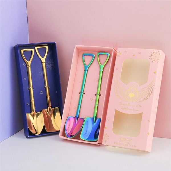 

spoons stainless steel coffee tea spoon creative retro shovel scoop for dinner ice cream dessert watermelon kitchen tableware bar tool