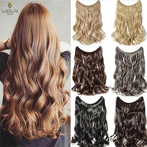 

synthetic wigs weilai invisible wire no clips in hair secret fish line hairpieces silky straight real natural headwear, Black