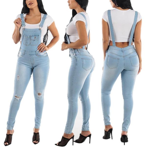 

women's jeans ripped overalls, Blue