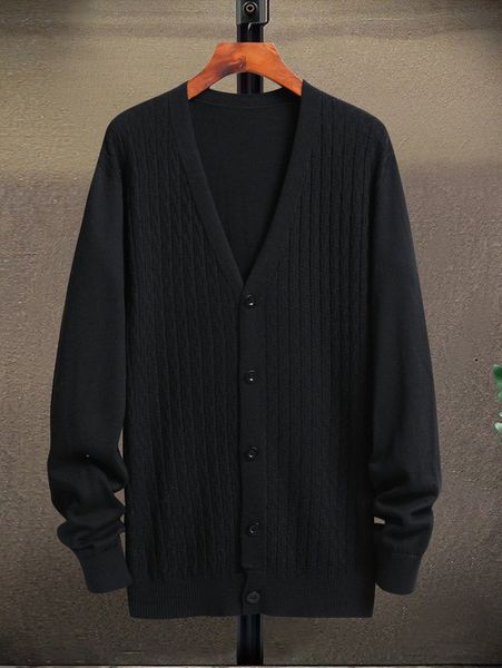 

men solid textured knit cardigan t4fv#, White;black