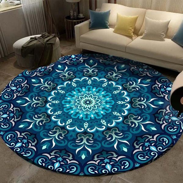 

carpets ethnic blue carpet mandala flower round living room bedroom bedside mat bathroom kitchen non-slip door alfombra