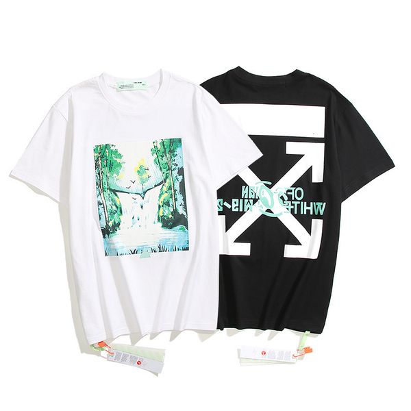 

summer wind off oil painting arrow print short sleeve t-shirt in men's and women's loose large half, White;black