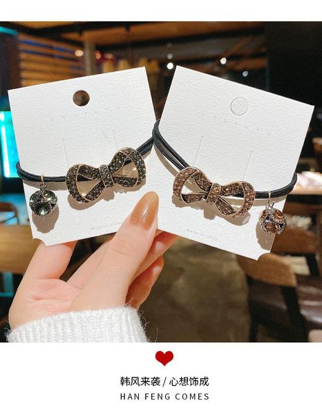 

hair clips & barrettes ins super flash rhinestone bow tie rope female temperamental rubber band high elastic loop, Golden;silver