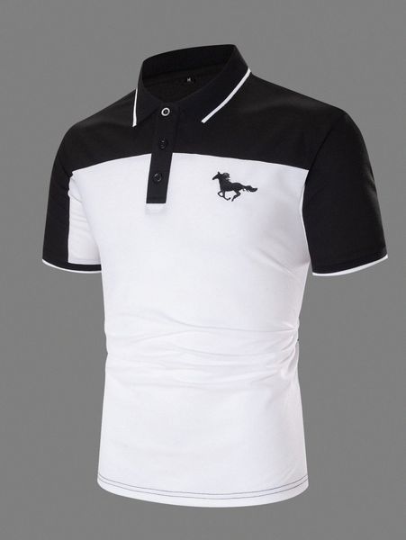 

men horse embroidery two tone polo shirt j852#, White;black