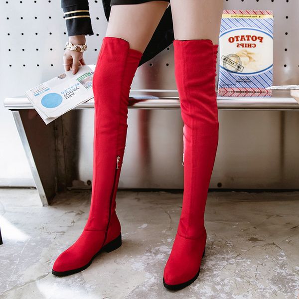 

boots thigh high flat women over the knee comfy autumn winter faux suede zipper fashion shoes woman black ezg1