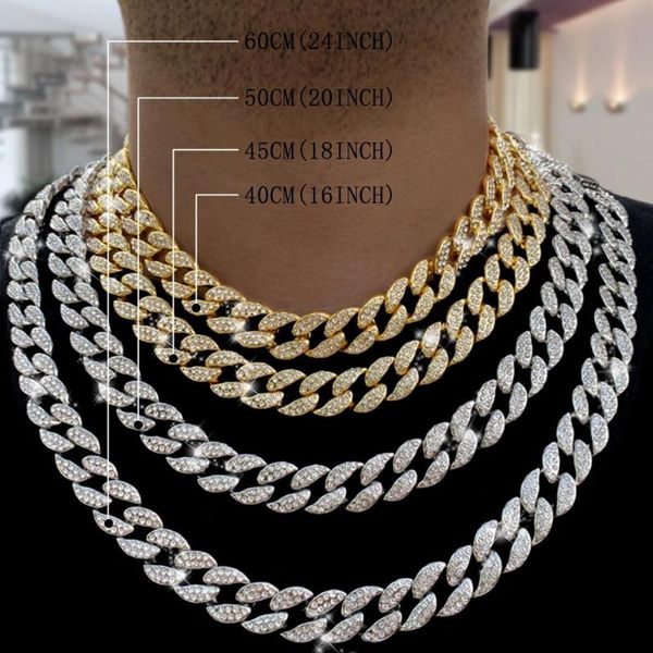 

chains hip hop men necklace iced out chain rhinestone miami curb cuban link silver gold color gift