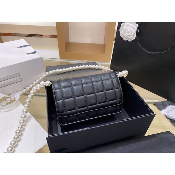 

designer handbags pearl strap small fragrance, simple square lattice single shoulder bag, messenger bag, fashion net