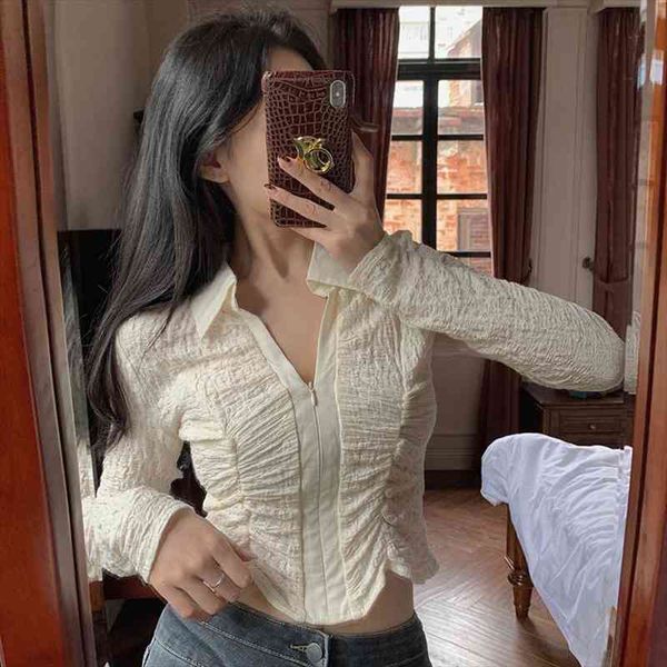 

womens short shirts design sense niche self-cultivation blouse spring retro hong kong style long-sleeved, White