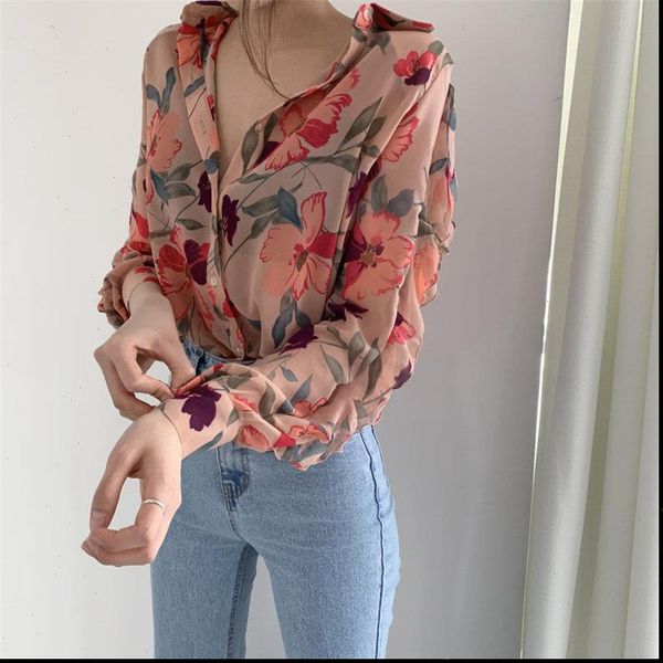 

gentle chiffon thin summer womens shirts brief print cute sweet chic large size casual floral all match stylish blouses, White