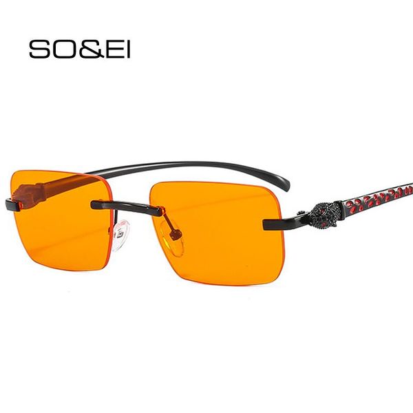 

outdoor eyewear so&ei fashion rimless rectangle sunglasses women clear ocean gradient lens brand designer men unique cheetah sun glasses