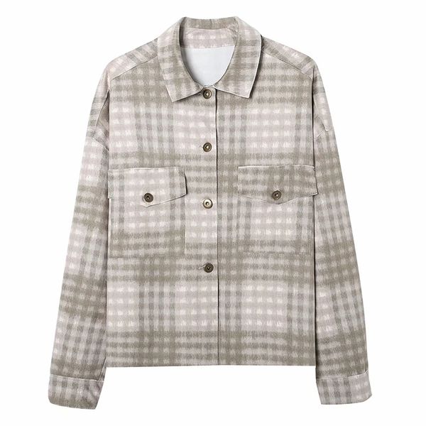 

women simple chest pocket plaid jacket female retro all-match commute lapel long sleeve 210520, Black;brown