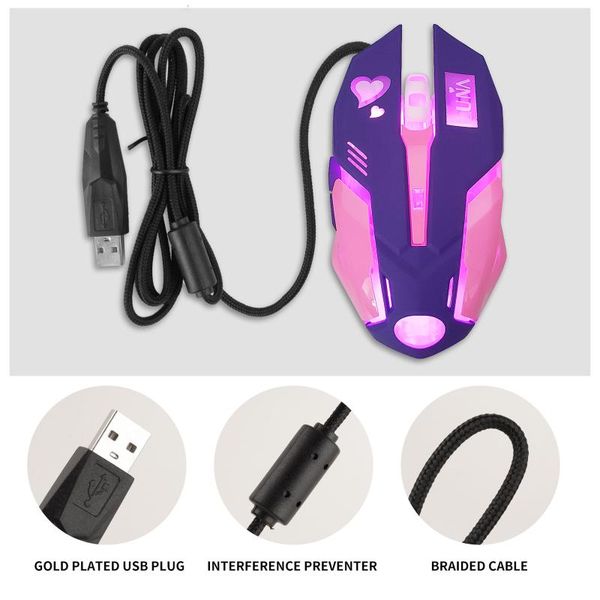 

mice univerasal computer mouse usb wired 6 buttons ergonomic mice, 2400dpi optical breathing light gaming