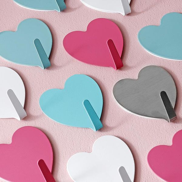 

hooks & rails 1/2/5pcs heart shape self adhesive stainless steel strong sticky wall door hang kitchen bathroom storage organizer