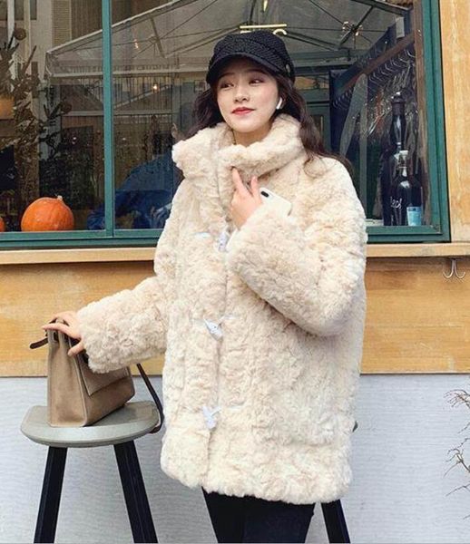 

women's fur & faux european and american fashion autumn winter lamb coat female mink fleece white wool sheep shearing, Black