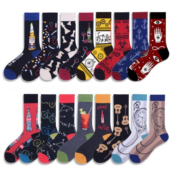 

men's socks 5 pairs/set harajuku funny cotton creative soda juice skateboard men mid tube male socksize 39-46, Black