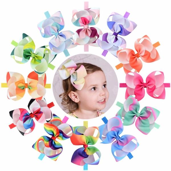 

12pcs/lot 6'' colorful rainbow grosgrain ribbon bow headband kids triangle arrow headwear boutique hair accessories 786, Slivery;white