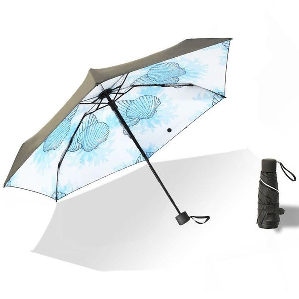 

umbrellas wholesale fashion five folding umbrella rain women men mini pocket parasol girls anti-uv waterproof portable travel