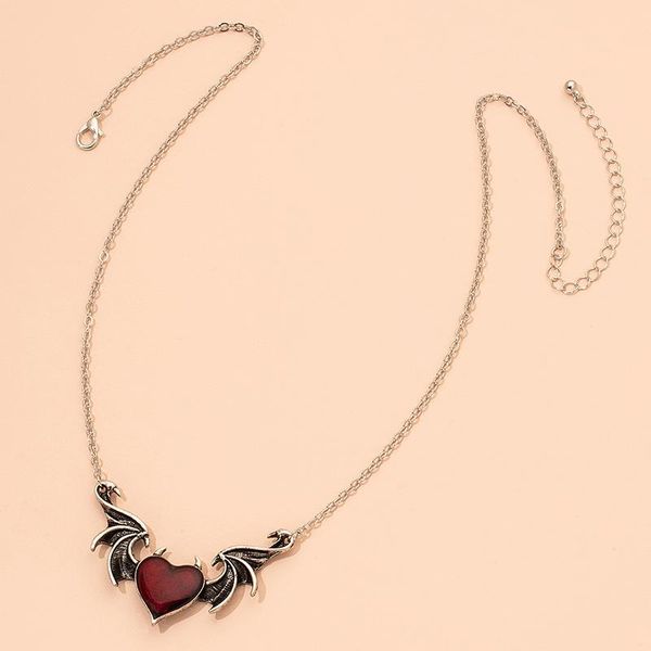 

chokers 2021 ins antique chain red enamel heart angel minimalism pendant choker necklaces trendy korean fashion chic party jewelry, Golden;silver