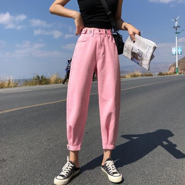 

women's jeans 2021 vintage high waist straight pants for women streetwear loose female denim buttons zipper lady harem troouser l225, Blue