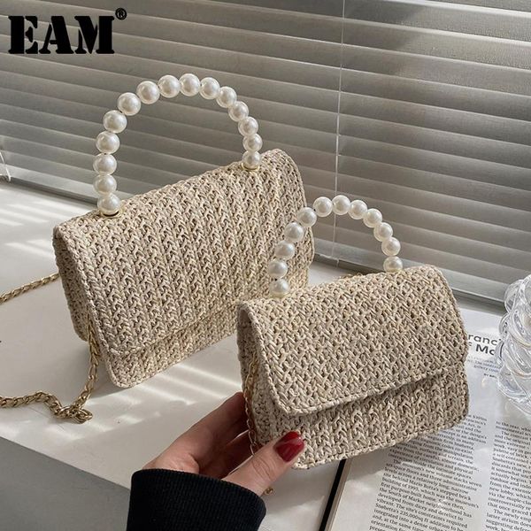 

[eam] women straw weave pearls handbag chains personality all-match crossbody shoulder bag fashion tide 2021 18a2717 cross body