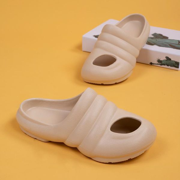 

slippers chausson homme design sense baotou hollow house female pure color casual indoor women shoes, Black