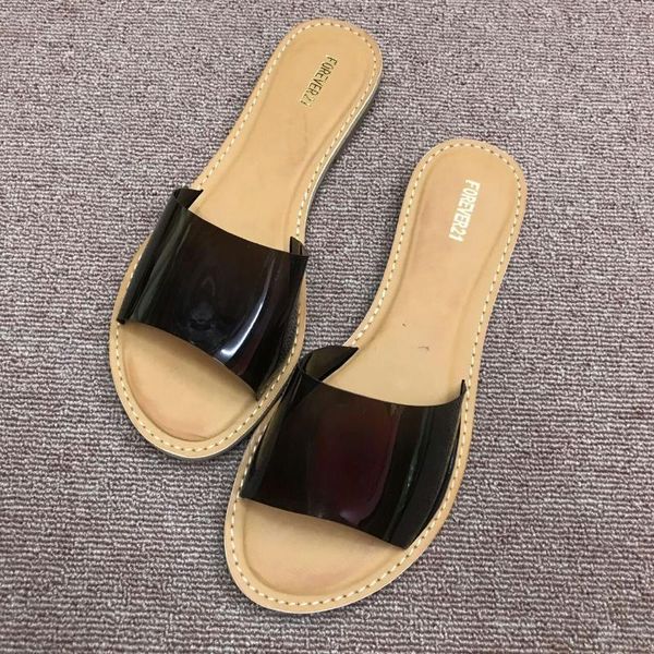 

slippers casual summer beach flat slides women fashion sweet shallow solid ladies shoes, Black