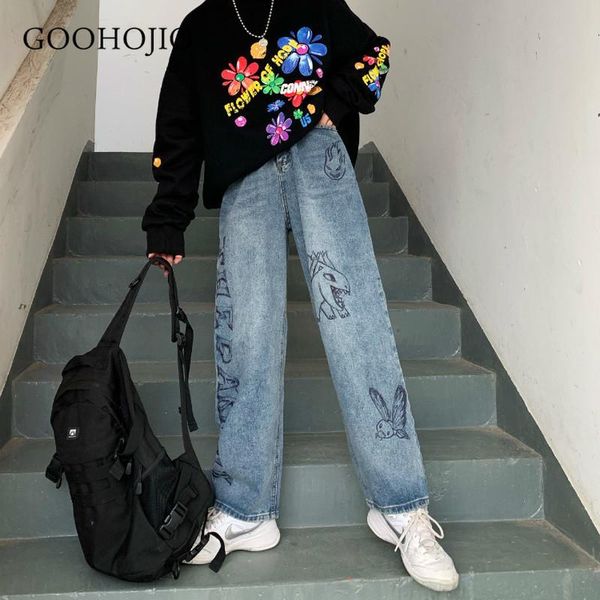 

spring and autumn chic jeans for women hip hop doodle pattern fashionable loose trousers women's, Blue