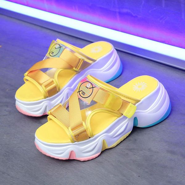 

slippers summer women chunky platform fashion designers yellow flip flops wedges shoes woman ladies outside casual beach slides, Black