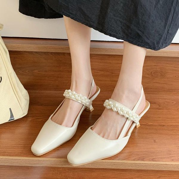 

rimocy string bead ankle strap sandals women summer pointed toe office high heels shoes woman elegant party sandalias 2021 dress, Black