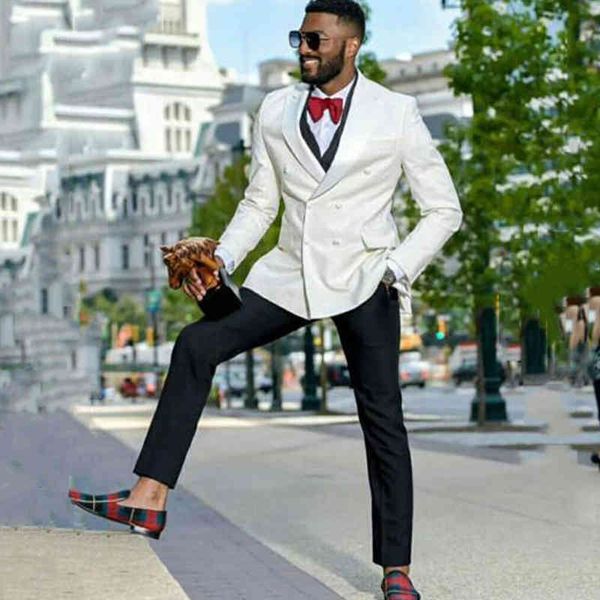 

men's suits & blazers ivory double breasted men for wedding slim fit bridegroom tuxedo formal prom custom blazer 3 piece jacket vest wi, White;black