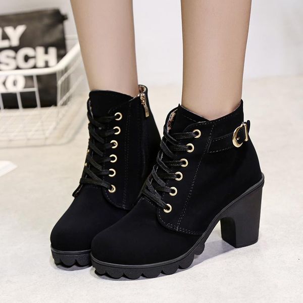 

boots 2021 women high heel fashion ankle for winter female autumn thick with square size 35-41, Black