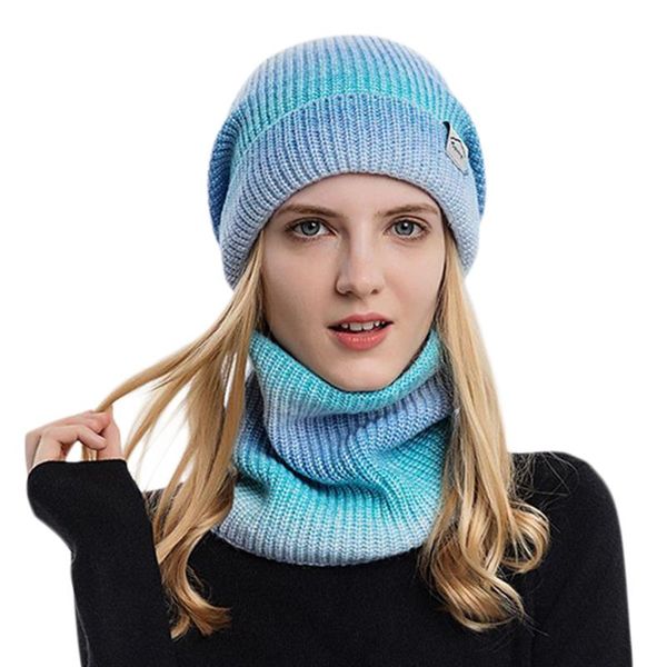 

hats, scarves & gloves sets autumn winter knitted hat scarf set ladies leisure style gradient color thickened windproof beanie warm cap neck, Blue;gray