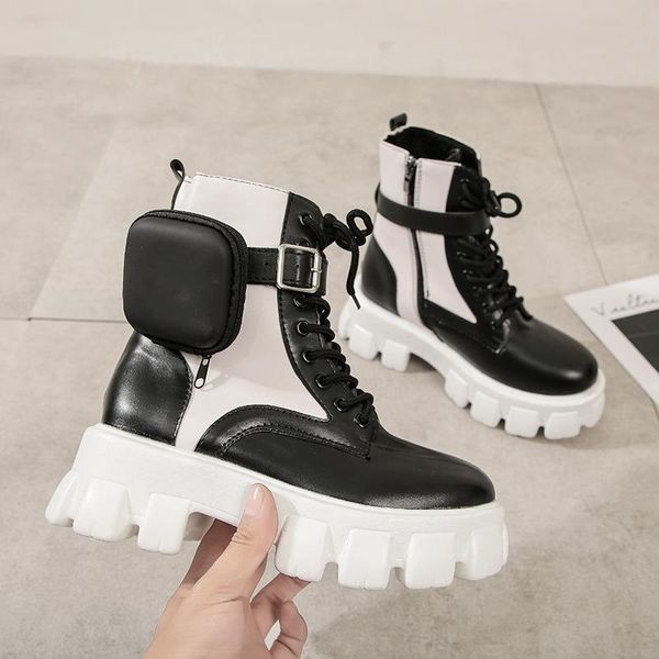 

boots 2021 wish thick-soled high-front lace-up short large muffin pocket british fashion, Black