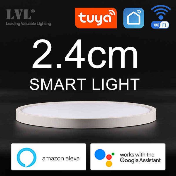 LED moderno LED de teto inteligente Light Dimmable Home Lighing WiFi Tuya App Ai Voice Control Voice Lâmpada de teto de montagem superficial ultrafina W2203077