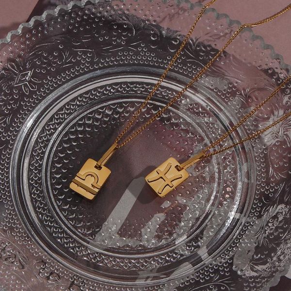 

chains trendy zodiac square pendent thin water wave chain stainless steel gold plated tarnish necklace gifts prensents for women, Silver