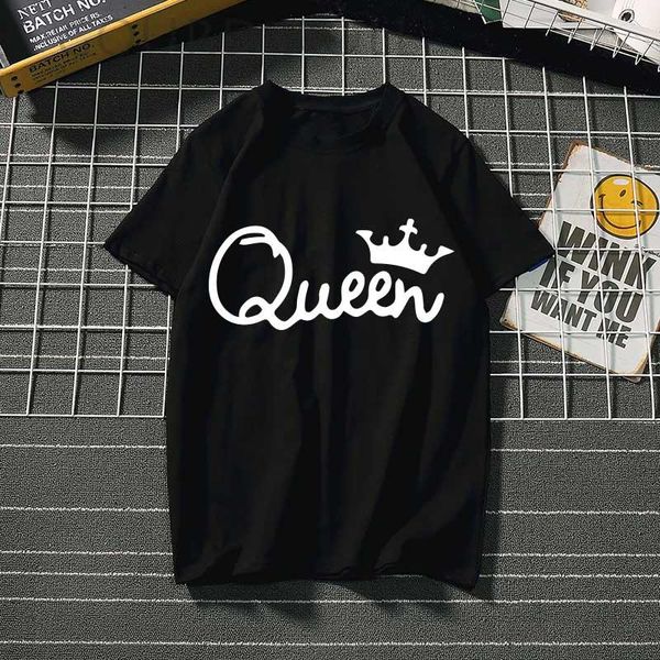 

women's t-shirt tshirts queen crown printed women simmer harajuku femme t-shirts funny round neck summer clothes, White