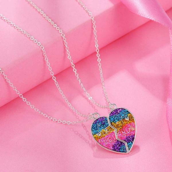 Colares de pingente bonito coração colorido forma de guaxinim ímã ímã de cadeia de amigos colar bff amizade presente de jóias crianças para meninas