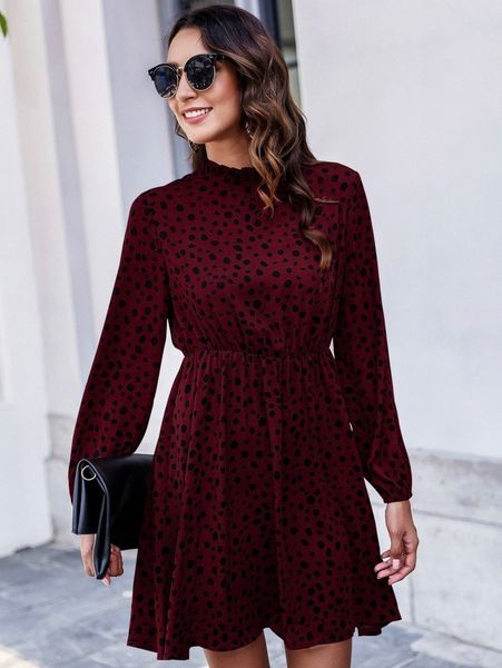 

speckled print mock neck mini dress v8za#, Black;gray