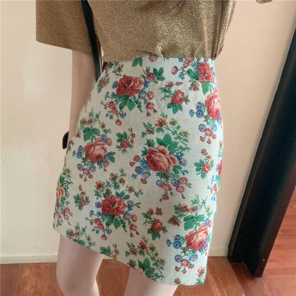 

skirts floral high waist skirt women's fashion retro tight short woman slim fit a-line ladies summer 2021, Black