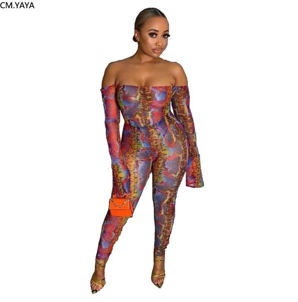 

women's jumpsuits & rompers 2021 slash neck full sleeve print autumn women outfits casual fashion skinny winter clubwear lz-683, Black;white